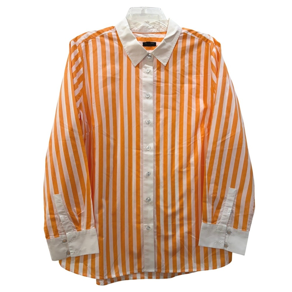 Talbots Womens Orange White Striped Cotton Button Down Shirt Long Sleeve Size XL